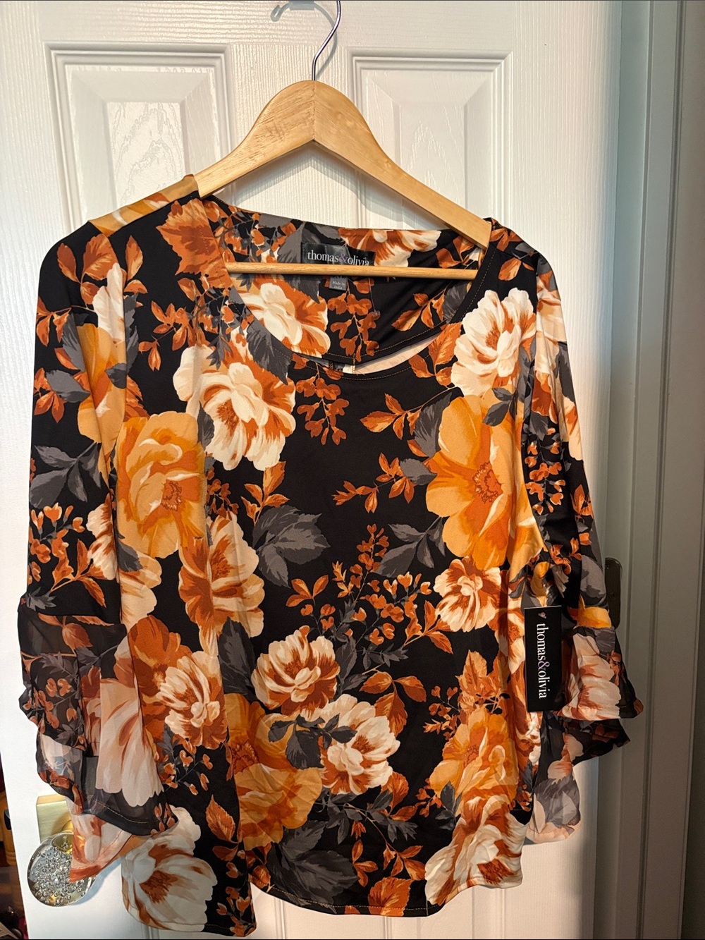 BNWT Thomas & Olivia Orange Floral Ruffle Sleeve Women's Top Women's Size XL